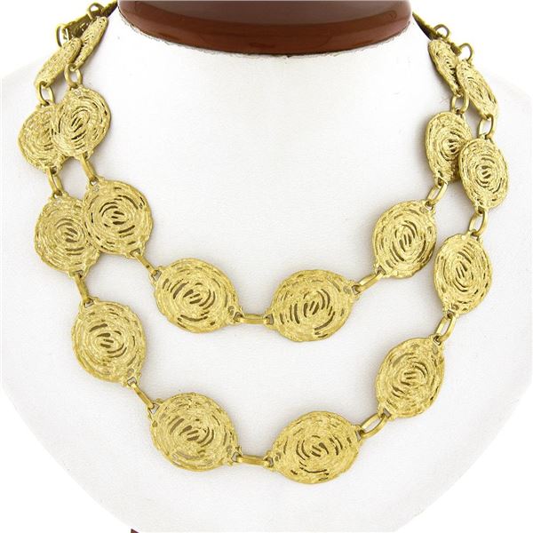 18K Yellow Gold Free Form Textured Swirl Link Long 34" Statement Chain Necklace