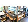Image 1 : 2 DISPLAY COUNTERS WITH BURNT WOOD FINISHED FRONTS AND GRANITE TOPS. ONE IS 72X18 AND OTHER IS