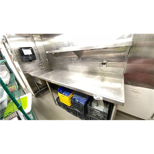 94X31 SS WASH TABLE WITH BUILT IN SINK. INC TAP AND SHELF ABOVE