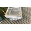 Image 2 : TOTE WITH APPROX 7 MEDIUM STAINLESS CHAFING PANS AND LARGE SPREADER