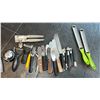 Image 3 : BIN OF KITCHEN ACCESSORIES. EGG CUTTER, CAN OPENER, TONGS, ZESTER, ICING SPREADERS, SCRAPER, BAKING