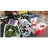 Image 1 : LARGE GROUP OF TOTES FULL OF XMAS TYPE DECORATIONS. LIGHTS, STRING LIGHTS, GARLAND, DECOR,