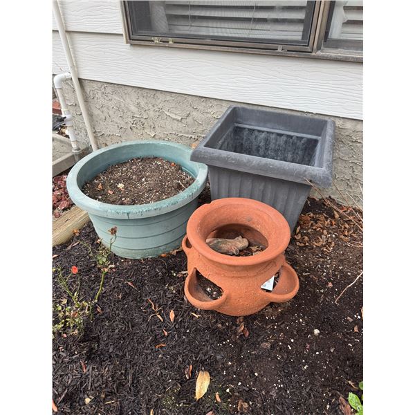 Strawberry planter and two other planters