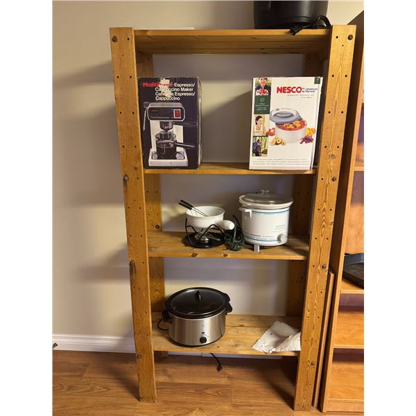Wood shelf 34 and three-quarter inches by 13 and three-quarter inches by 68 1/2 inches tall