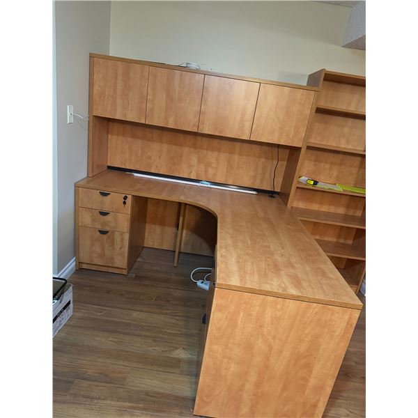 Desk with keys, removable, hutch, extra bulbs hutch side measures 66 inches desk side 66 inches
