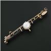 Image 2 : Antique 14k Rosy Yellow Gold Prong Pearl w/ Bead & Leaf Open Work Bar Pin Brooch