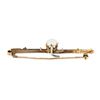 Image 5 : Antique 14k Rosy Yellow Gold Prong Pearl w/ Bead & Leaf Open Work Bar Pin Brooch