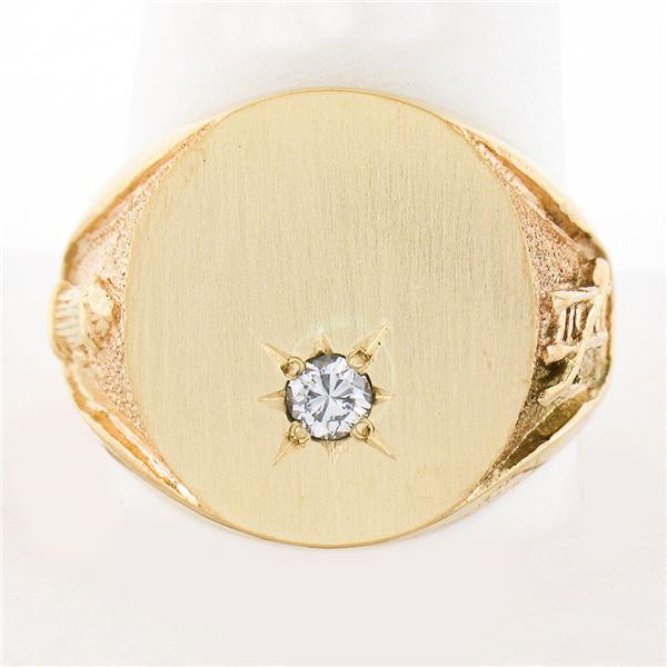 Men's 14K Gold 0.17 ctw Diamond Engraveable Firefighter Textured Oval Signet Rin