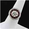 Image 2 : 3.18 ctw CENTER Diamond and 1.66 ctw Ruby 18K White Gold Ring (3.64 ctw Diamonds