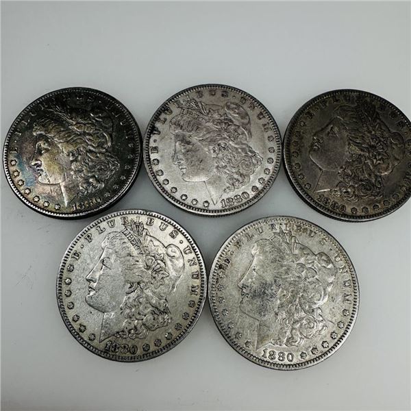 1880 Morgan Silver Dollar (VG+) Set of 5