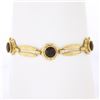 Image 1 : Vintage Retro 14K Yellow Gold 6.75" Bezel Garnet Grooved Bullet Link Bracelet