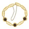 Image 4 : Vintage Retro 14K Yellow Gold 6.75" Bezel Garnet Grooved Bullet Link Bracelet