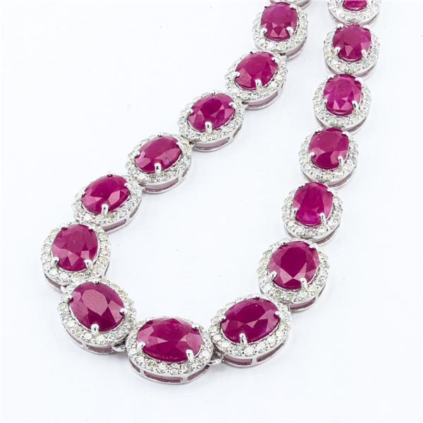 32.18 ctw BURMESE Ruby and 7.08 ctw Diamond Platinum Necklace (GIA CERTIFIED)