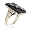 Image 1 : Vintage 10k White Gold Rectangular Black Onyx w/ Diamond Open Work Sides Ring