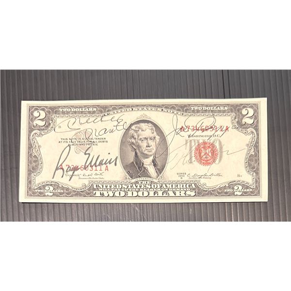 Yankees Legends Autographed $2 Bill MANTLE MARIS MUNSON