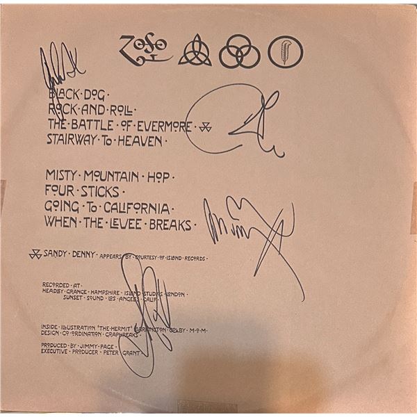Led Zeppelin Autographed Album  Sleeve