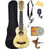 Image 1 : Barcelona Solid Top Ash Wood Soprano Ukulele Bundle with Gig Bag, Tuner, Stand, Strap, Austin Bazaar