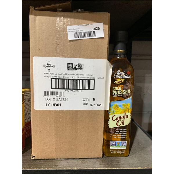 Real Canadian 100% Pure Virgin Cold Pressed Canola Oil 6 x 500ml