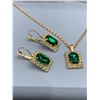 Image 2 : Emerald Style Solitaire Pendant & Chain with matching earrings and ring. incoudes new quartz wrist w