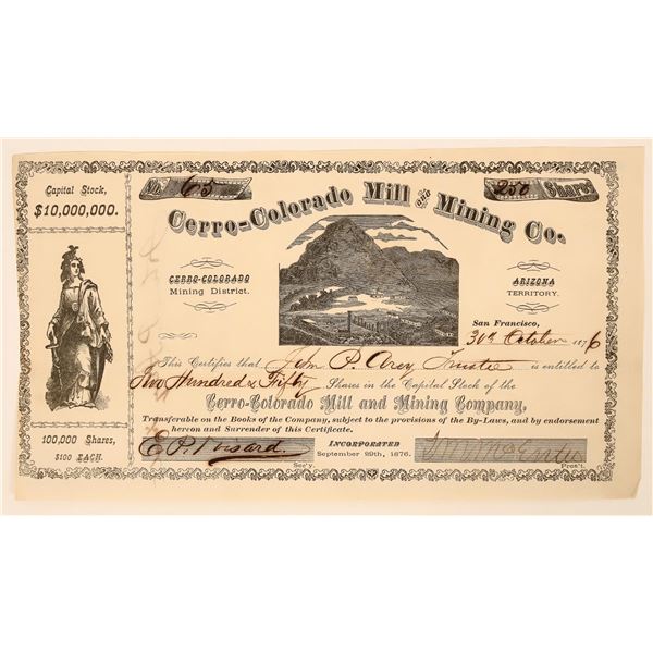 Cerro Colorado Mill and Mining Co. Stock Cert, c1876 [191418]