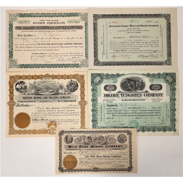 San Bernardino/Inyo County Mine Stock Certs (5) [192492]
