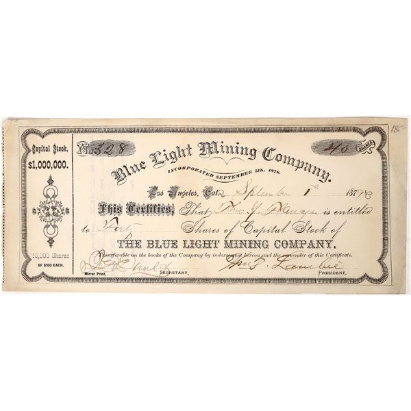 Blue Light Mining Co. Stock, 1879 [192168]
