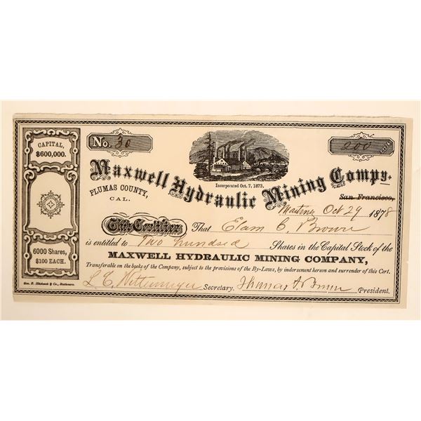 Maxwell Hydraulic Mining Company Stock, 1878 [191308]