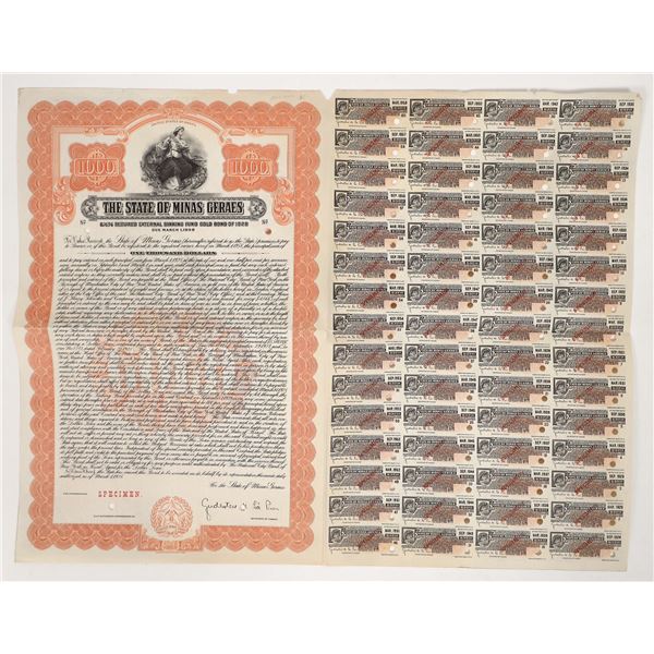 State of Minas Geraes Specimen Bond, 1928, Very Rare [192582]