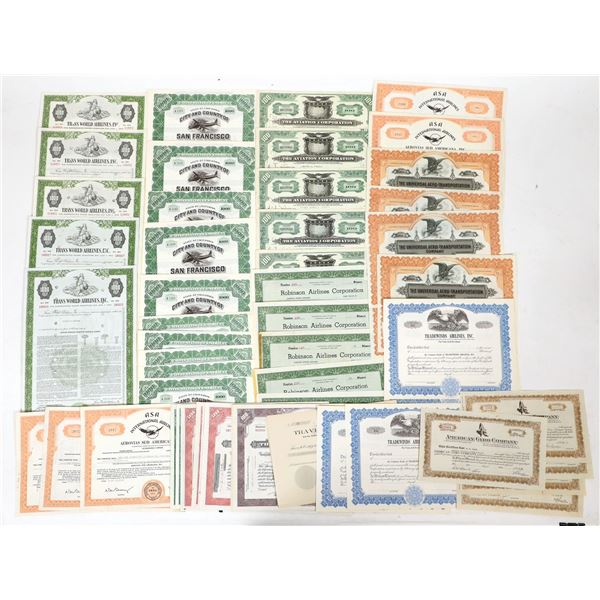 Aviation Stocks and Bonds, 12 Different, 60 Total [191163]