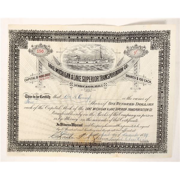 Lake Michigan & Lake Superior Transportation Stock, 1899 [191697]