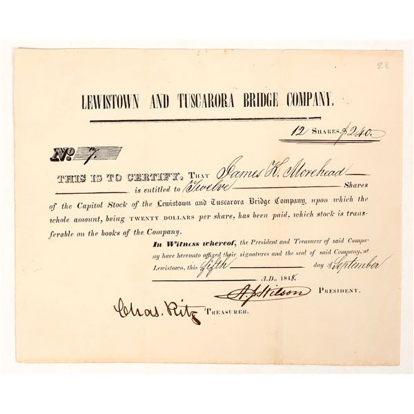 Lewiston and Tuscarora Bridge Co. Stock, 1848 [191843]