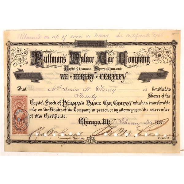 Pullman Company Cert Signed by Pullman [192508]
