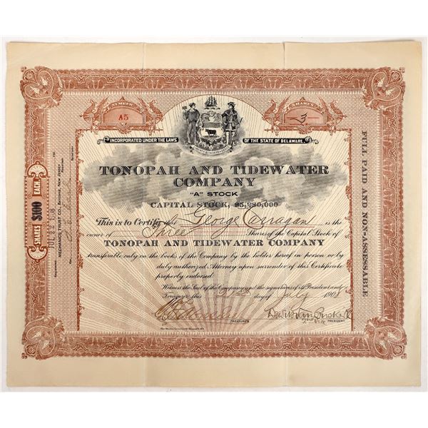 Tonopah and Tidewater Company Stock, Very Rare, 1908 [193547]