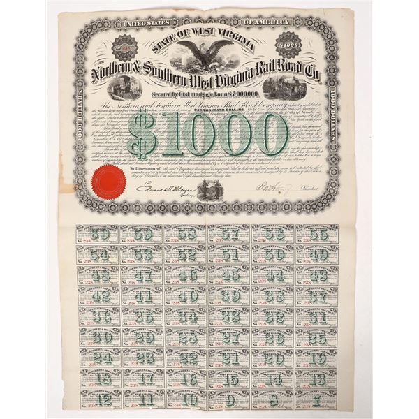 Northern & South W. Virginia RR Bond, 1872 [191479]