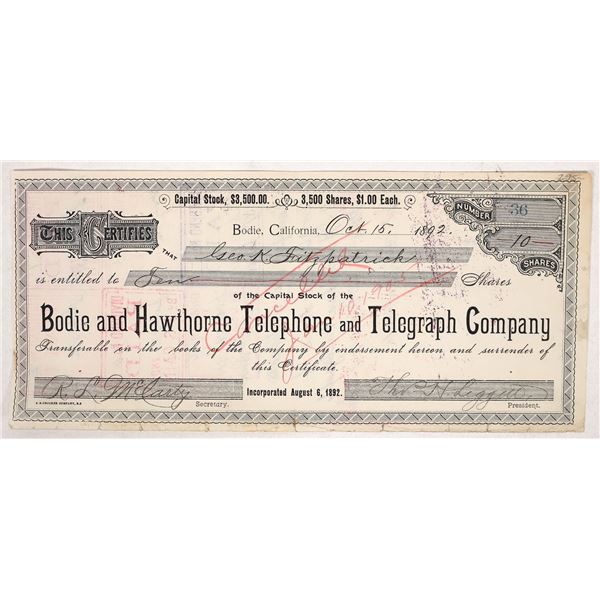 Bodie & Hawthorne Telegraph Stock, 1892 [192178]