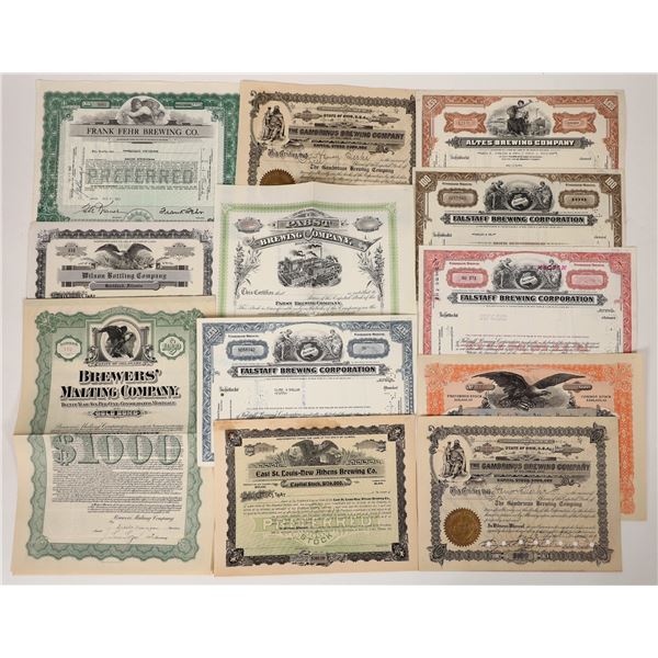 Brewing Company Stock Certs (12) [192489]