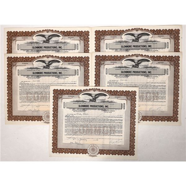 Billy Rose Signed Glenmore Prod. Stocks, c1947-50 (5) [191586]