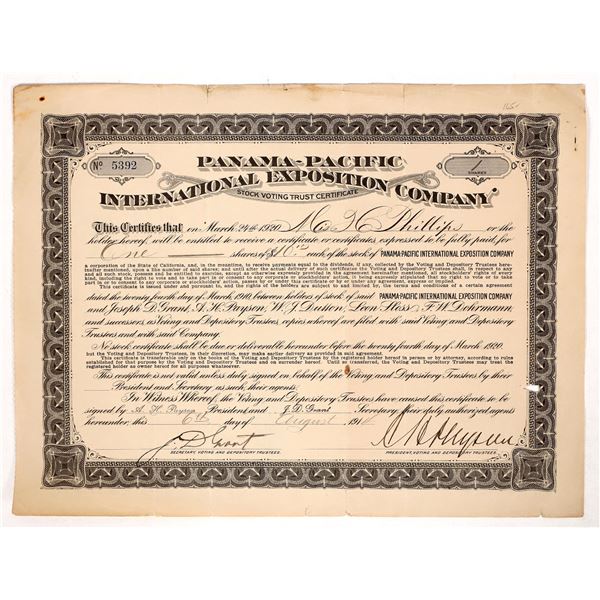 Panama-Pacific Expo Stock Certificate, 1914 [191862]