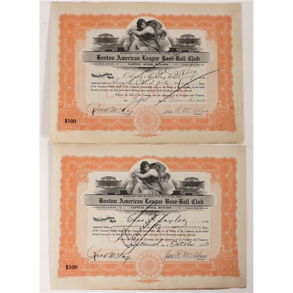 Boston Red Sox Stock Issued to Charles H. Taylor  (2) [191772]
