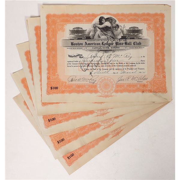 Red Sox Stock Certs Signed by James R. McAleer  (6) [191771]