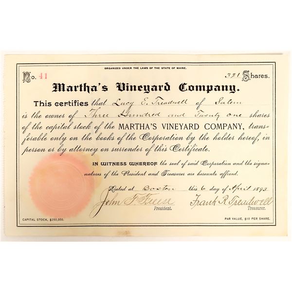 Martha's Vineyard Company Stock Certificate [191380]