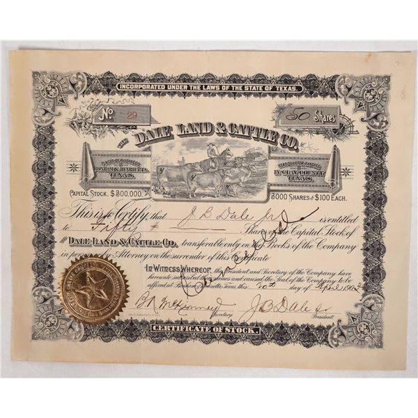Dale Land & Cattle Stock Certificate [191781]