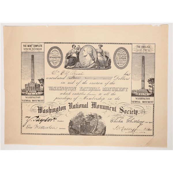 Washington National Monument Society Certificate, 1852 [193572]
