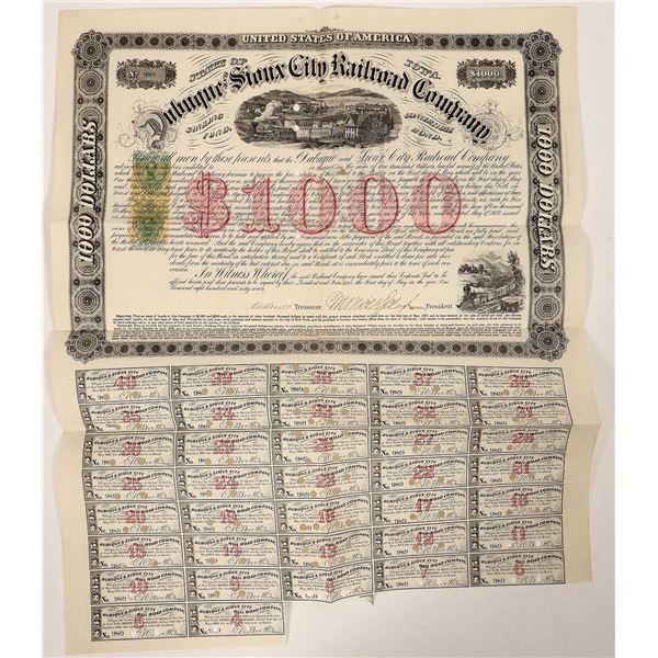Dubuque and Silver City RR Bond w/ Rare RN Stamps! [192043]