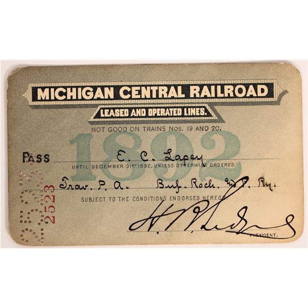 Michigan Central RR Pass 1892 [193486]