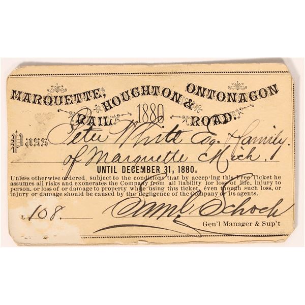 Marquette, Houghton & Ontonagon R R Pass 1880 [193487]