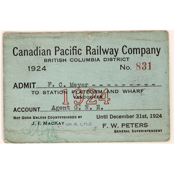 Canadian Pacific RWY Co Pass 1924 [193470]