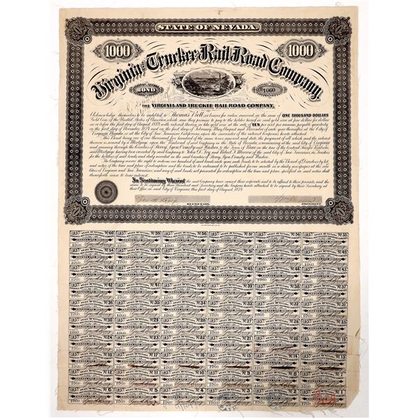 Virginia & Truckee RR Company Bond, 1874, Signed by William Sharon [193125]