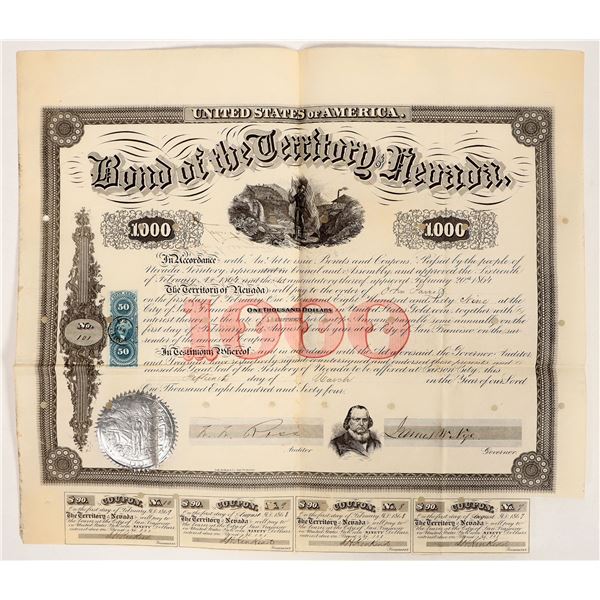 Nevada State Bond with James Nye Signature, 1864 [191838]