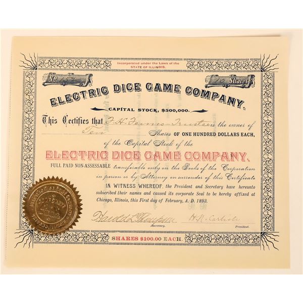 Electric Dice Game Stock, Very Rare, 1893 [191081]